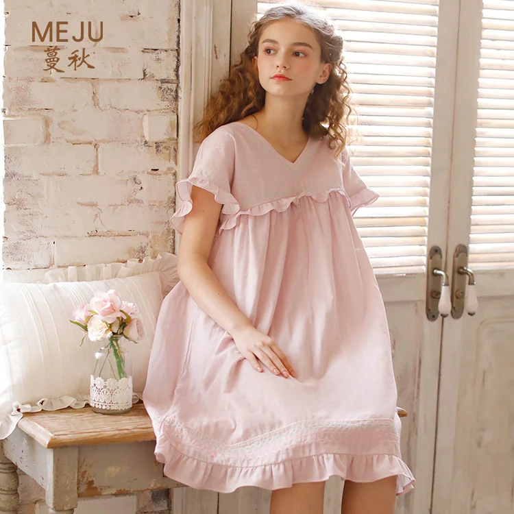 

Новинка весна-лето 2022, Женская двухслойная Ночная сорочка из хлопчатобумажной пряжи, Женская домашняя одежда