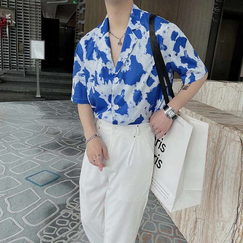 2022 Printed Shirts for Men Summer Short Sleeve Oversized Casual Shirt Streetwear Social Party Tuxedo Blouse Camisas Para Hombre