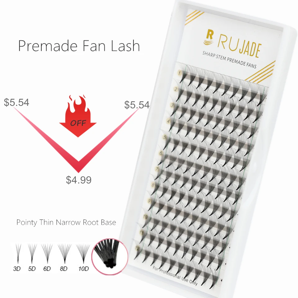 

RUJADE 3D-12D Premade Volume Fans Eyelashes Pointy Base Thin Roots Stem Premade Fans False Mink individual Lash Extension Makeup