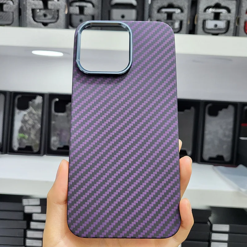 

Purple Color - Real Carbon Fiber Case for iPhone 14 Pro Max /14Pro Aramid Lightweight Hard Luxury Skin Feel Phone Back Cover