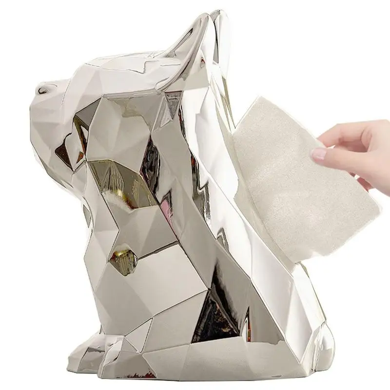 

Dog Tissue Box Holder Tissue Dispenser Box For Large Opening Design Electroplated French Bulldog Light Luxury Tissue Box