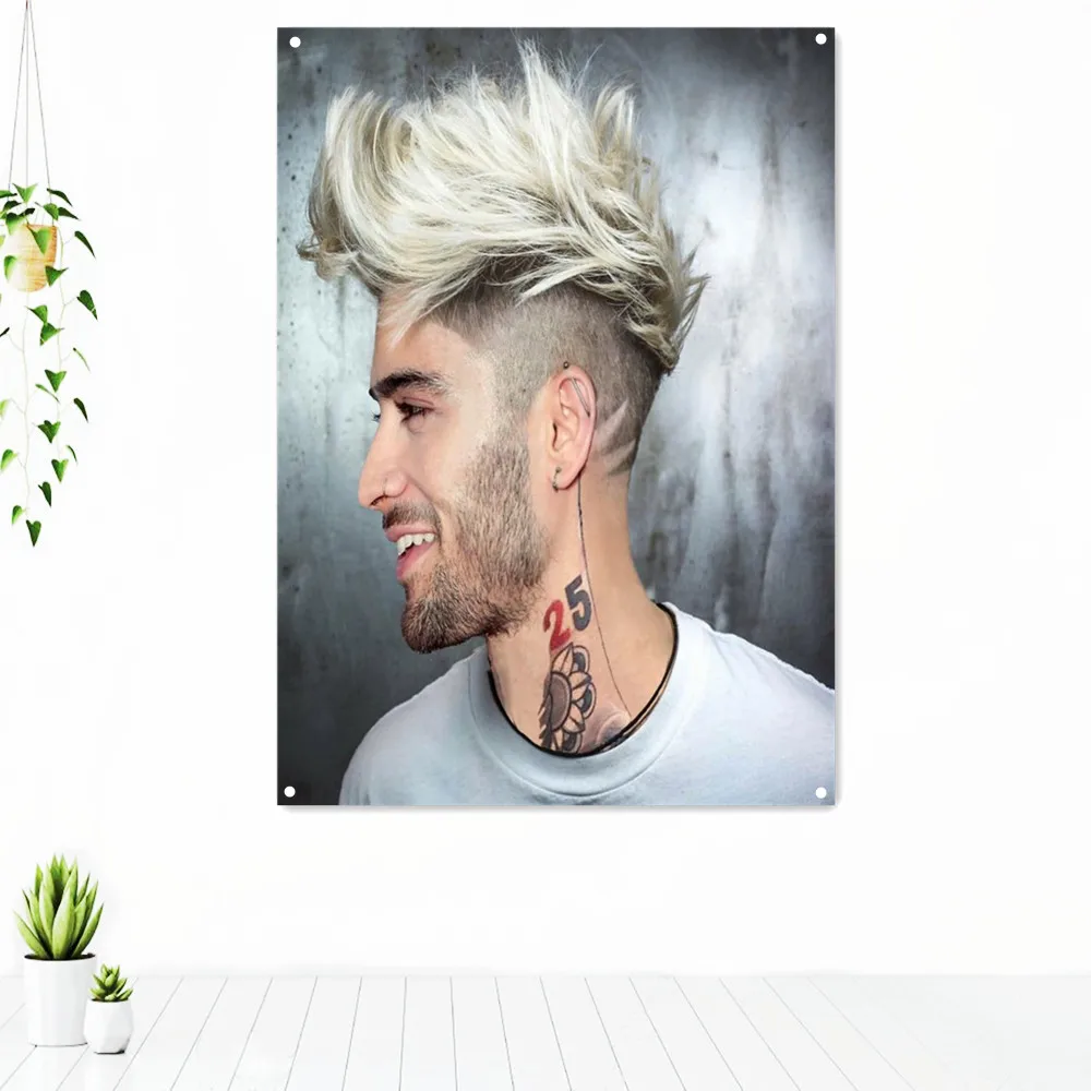 

Men's Blonde Hairstyles Barber Shop Decorative Banners Wall Art Neck Tattoos Artworks Poster Wall Hanging Flag Canvas Painting
