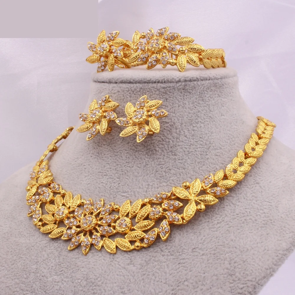 

New RoseL Arabian Bridal wedding jewelry set Women wear necklace earrings ring bracelet set of four pieces Saudi Arabia Bridal