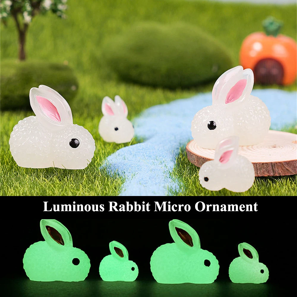

2Pcs S/L Mini Luminous Rabbit Micro Ornaments Miniature Animal Potted Decoration Home Decoration Hare Micro World Accessories