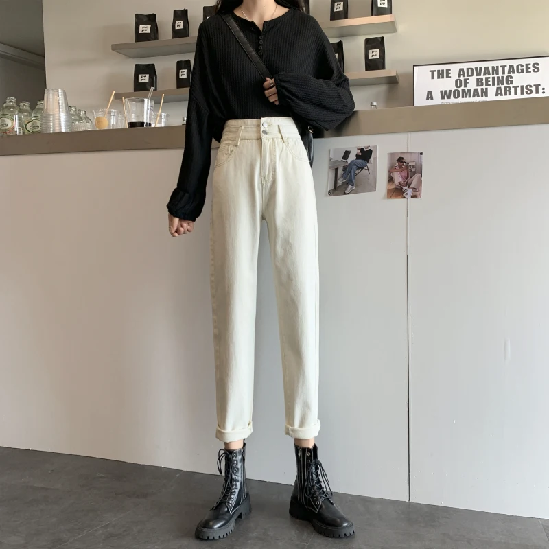 N0674   Straight-leg jeans women's new high-waisted thin wide-legged nine-point pants all-match jeans women