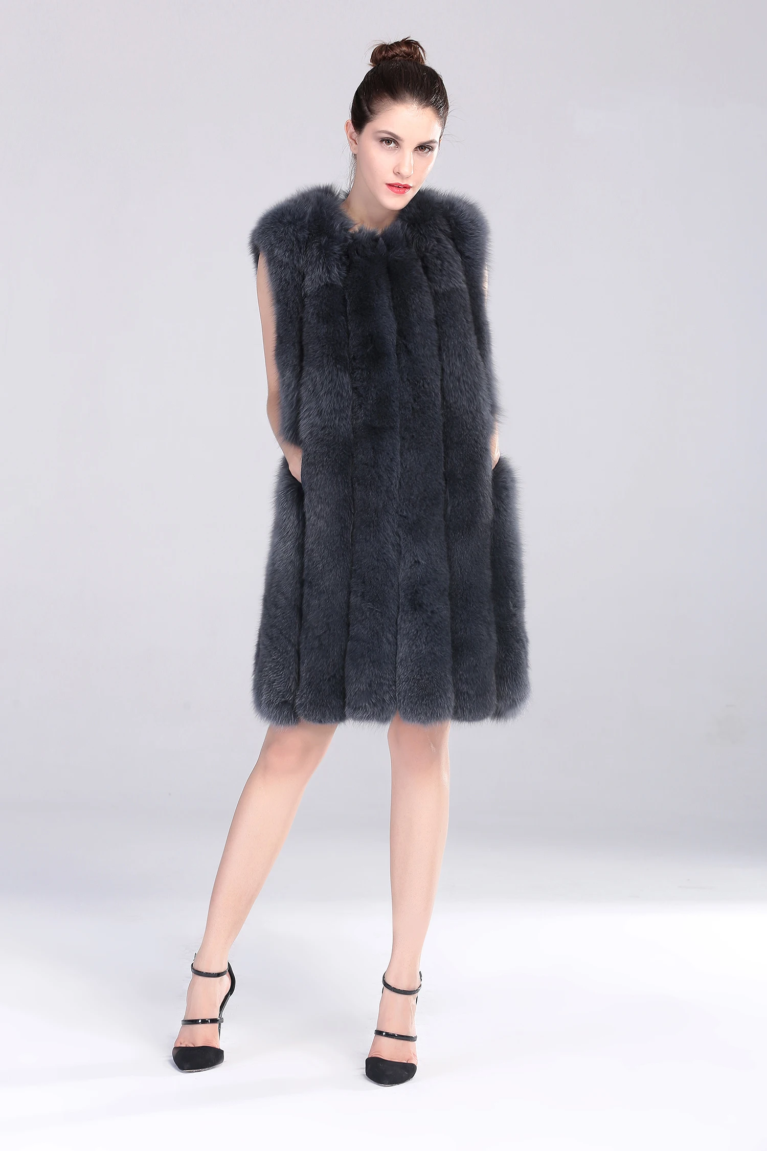 Женские меховые пальто в американском стиле Длинный жилет из натурального