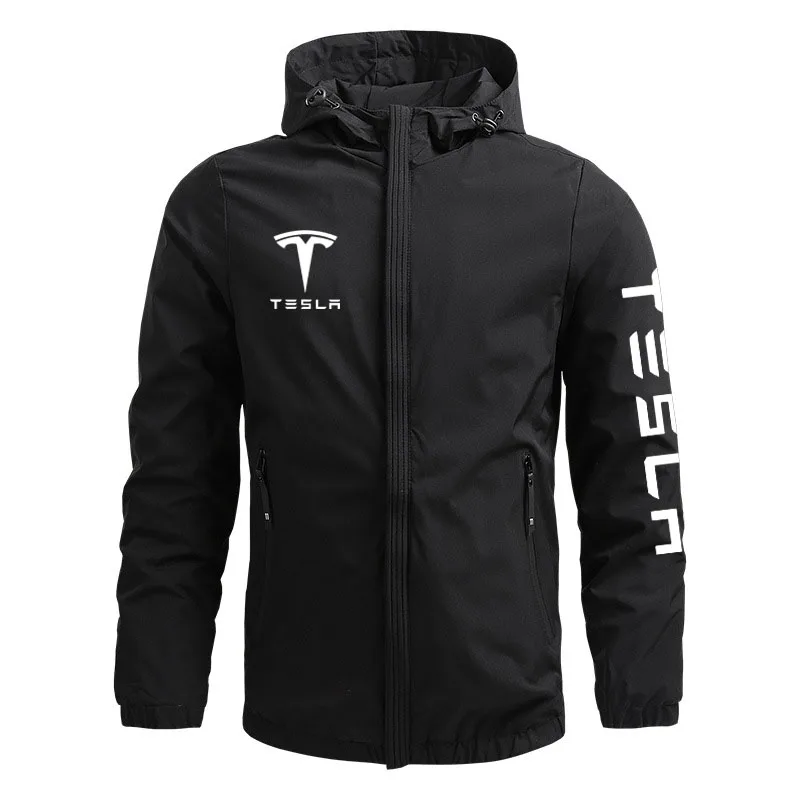 

Casual Sport men's hooded jacket Fashion coat Tesla car logo print Military bomber jacket high quality Men Outdoor Hiking Jacket