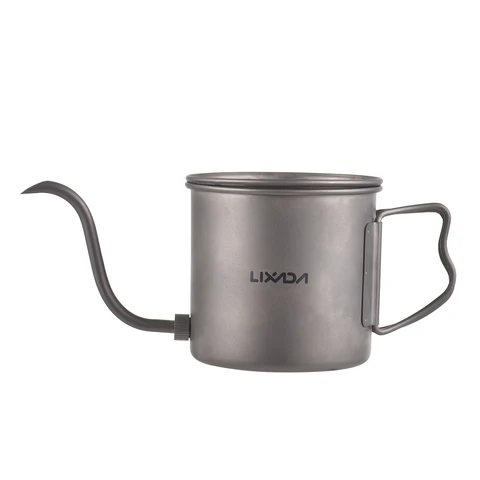 Титановый чайник LIXADA для заваривания кофе, 400 мл, мини-чайник для кофе, воды, кемпинга, горелка, кофейник, дорожный чайник с гусиной шеей