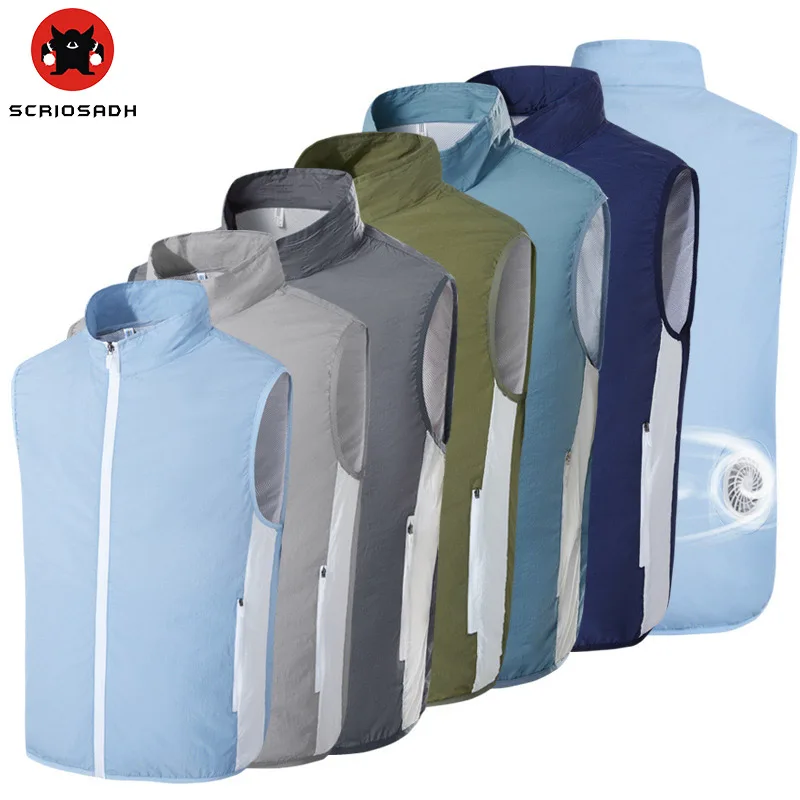 

SCRIOSADH Air Conditioner Clothes Summer Rechargeable Fan Cooling Anti-UV Fishing Vest Men Women Cool Down Sleeveless Garment