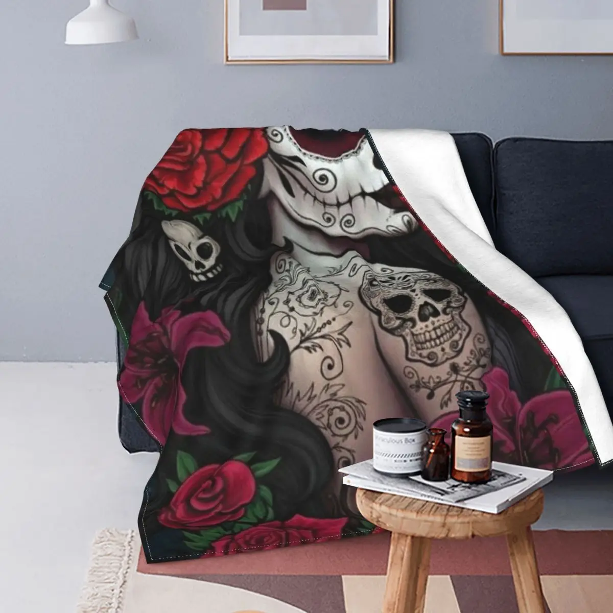 Catrina Tatto одеяло с черепом розовое теплое Флисовое кресло супер мягкое Дешевое