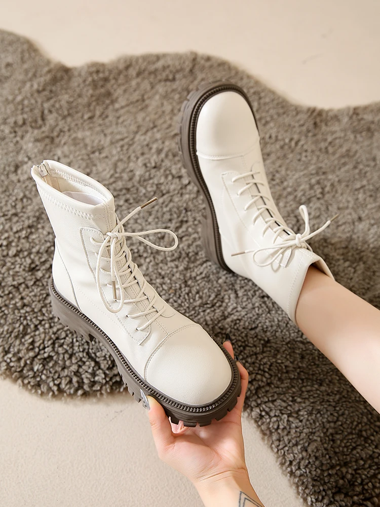 

Lace Up Women's Rubber Boots Flat Heel Shoes Winter Footwear Round Toe Boots-Women Rain Autumn Ankle High Heel 2022 Rock Ladies