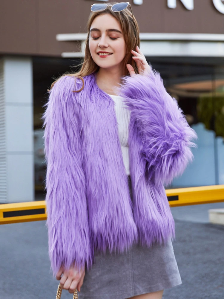 Winter Casual Pink Fluffy Faux Fur Coats Women 2022 Fashion Long Sleeve Short Overcoat Fur Coat Ladies Slim Jacket  Outwear