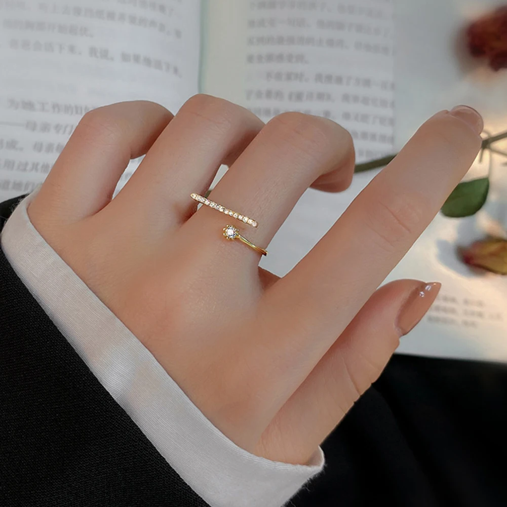 

1Pc Cute New Zircon Simple Geometric Ring For Women Shiny Cubic Zirconia Heart Adjustable Finger Ring Wedding Engagement Jewelry