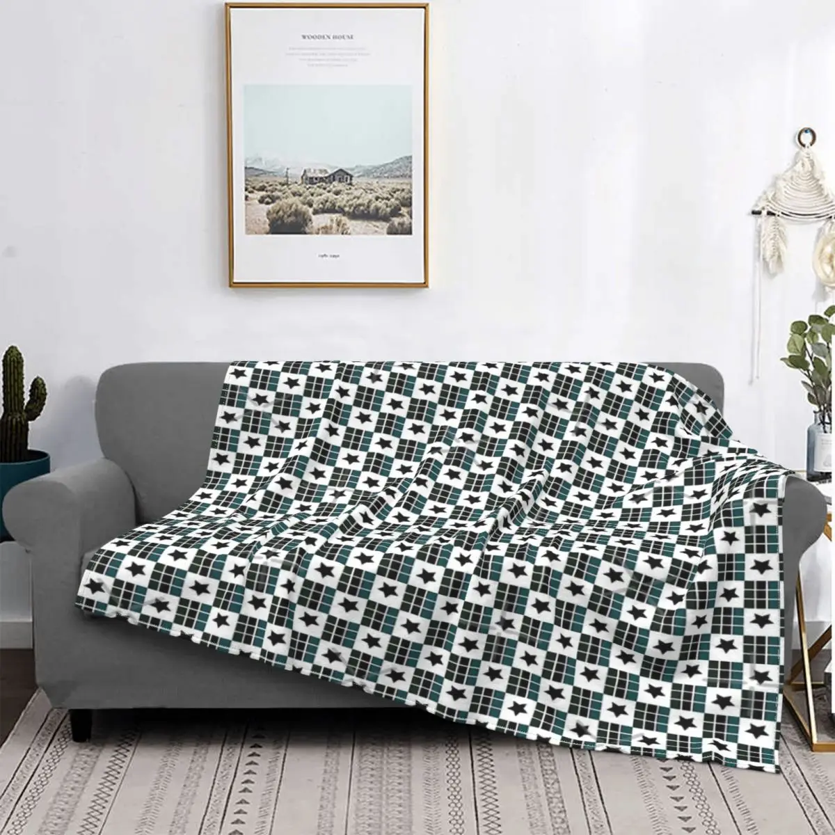 

Manta triangular de estrellas geomé, para cama colcha, alfombra a cuadros, manta de muselina para sofada, toalla de playa de