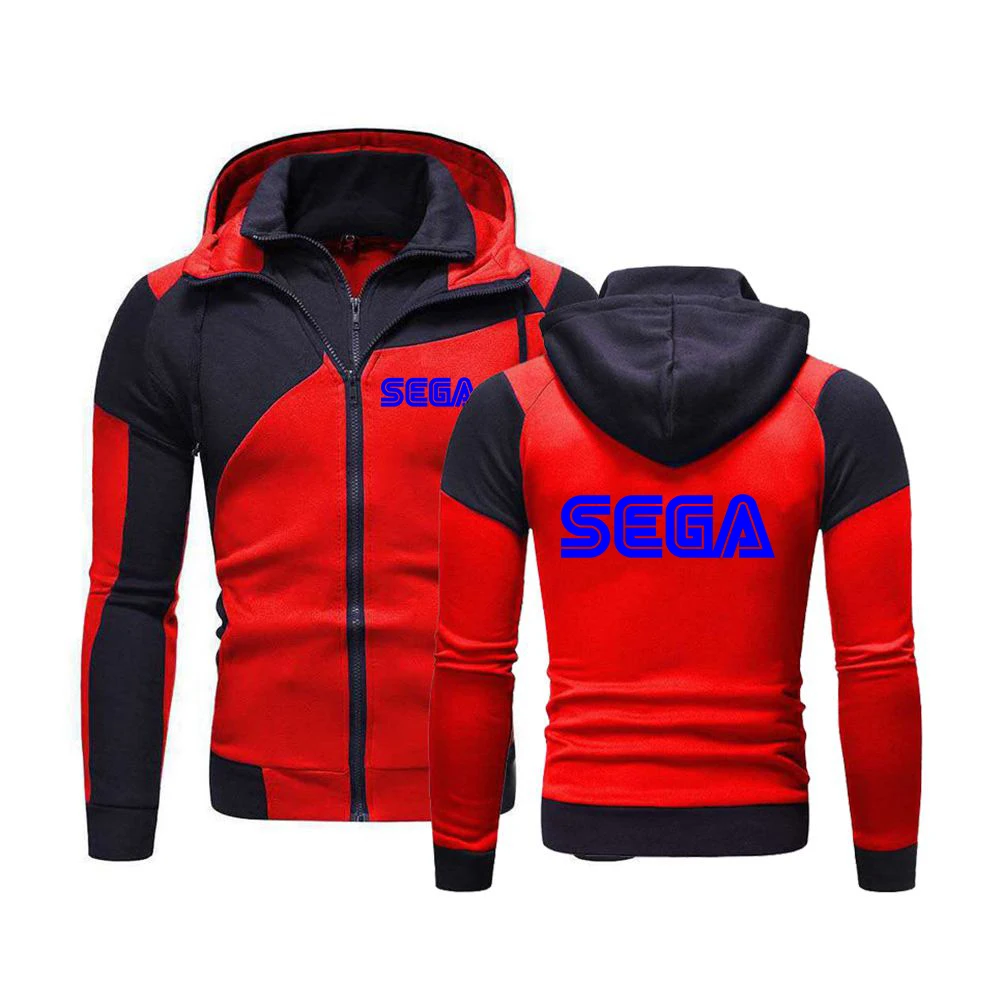 

Sega Logo 2023 Spring and Autumn New Style Men Color Matching Hooded Hoodie Warm Casual Fashion Diagonal Zipper Pullover Tops