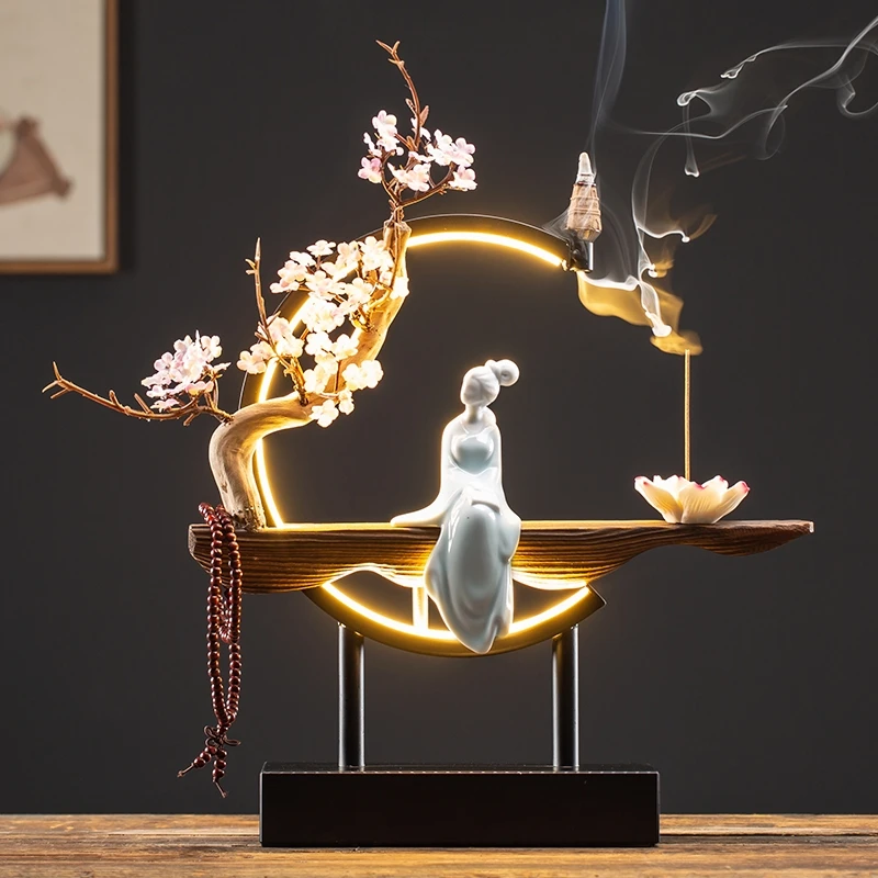 

Waterfall Incense Burner Creative Ladies Flowers Waterfall Backflow Stick Incense Burner Ceramic Censer Handmade Flower Censer
