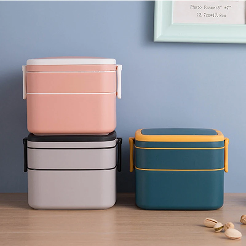 1000 мл портативный 2strati pranzo sano contenitore per alimenti forno a microonde Bento scatole con posate Ланчбокс