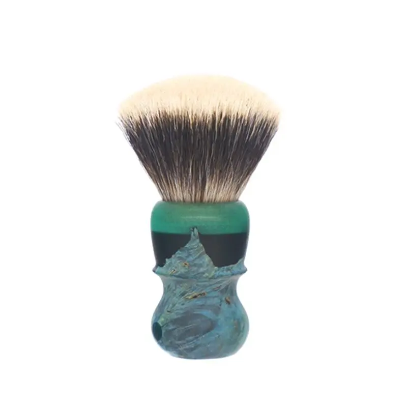 Beard Brush-Green Stable Wooden Handle with NC Chubby Fan Shape Badger Hair Knot High Quality Men's Shaving Brush Tools Kit
