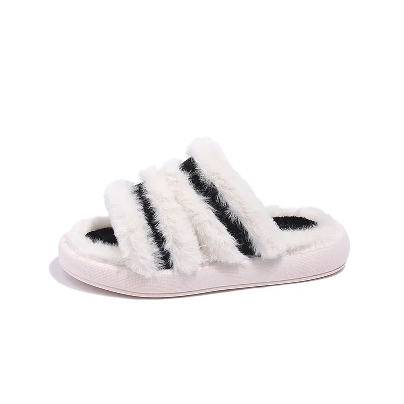 Детские тапочки с мехом открытый носок модная Уличная обувь для девочек мягкая