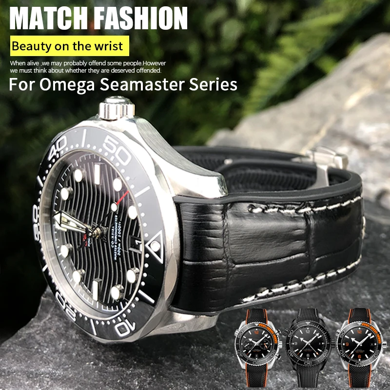 19mm 20mm 21mm 22mm Rubber Nylon Leather Watchband Fit for Omega Seamaster Diver 300 Planet Ocean 600M Seiko Orange Watch Strap