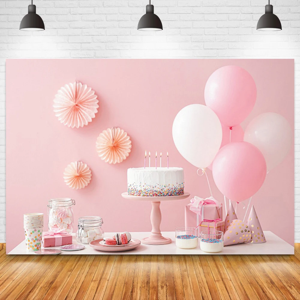 

Розовый фон для фотосъемки с изображением торта десерта подарков стола для новорожденных девочек 1, 2, 3 тематическая вечеринка на день рожде...