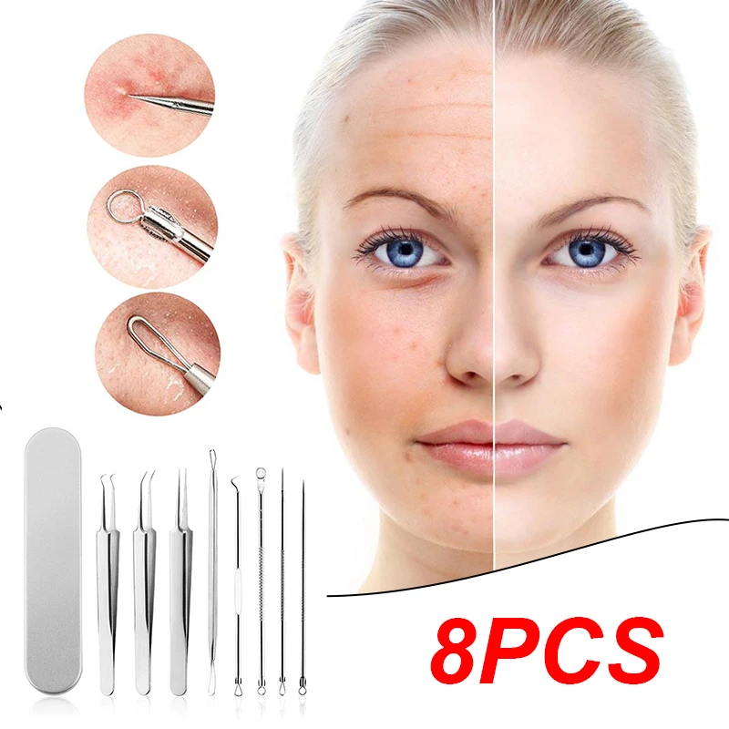 

8PCS Acne Blackhead Comedone Black Spot Pimple Blemish Remover Skin Care Women Beauty Acne Treatment Pore Cleanser Needle Hook