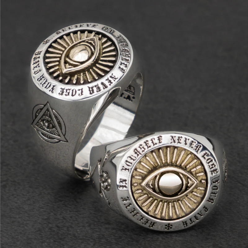 

New Gothic Men's Ring Golden Devil's Eye Jewelry Ring Men's Cycling Jewelry Cool Boy Jewelry Gift