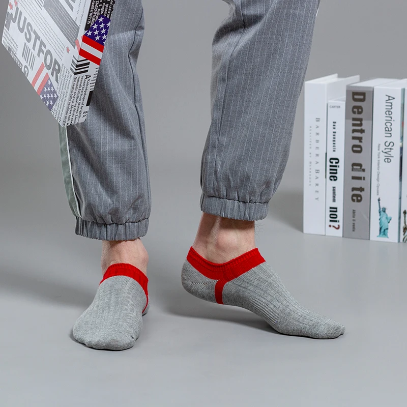 5 pairs of fashionable men's ship socks spring and summer non slip silicone invisible cotton socks men's casual ankle socks