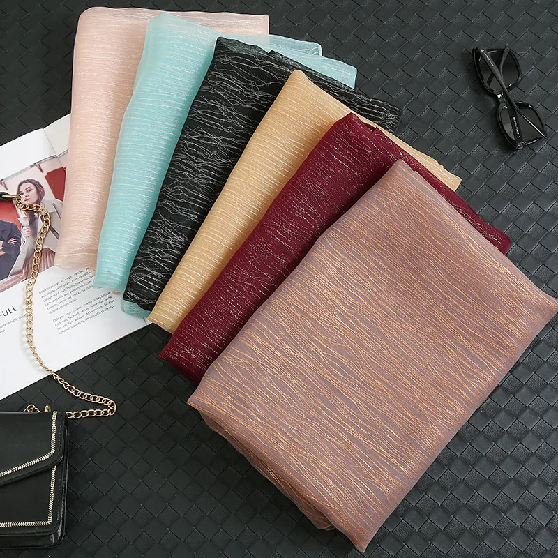 

Luxury Solid Plain Glitter Hijab Silk Scarf Shimmer Long Striped Shinny Muslim Fashion Polyester Shawl Islamic Head Wrap Foulard
