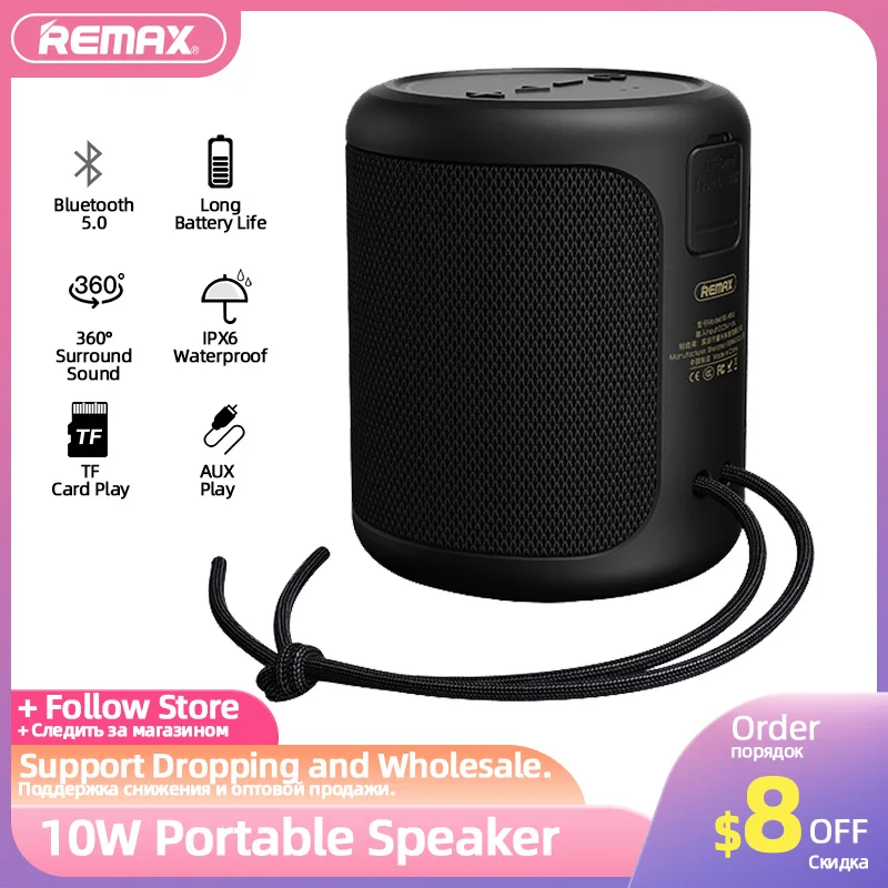 

Bluetooth-Колонка REMAX, 10 Вт, IPX6, Aux, TF