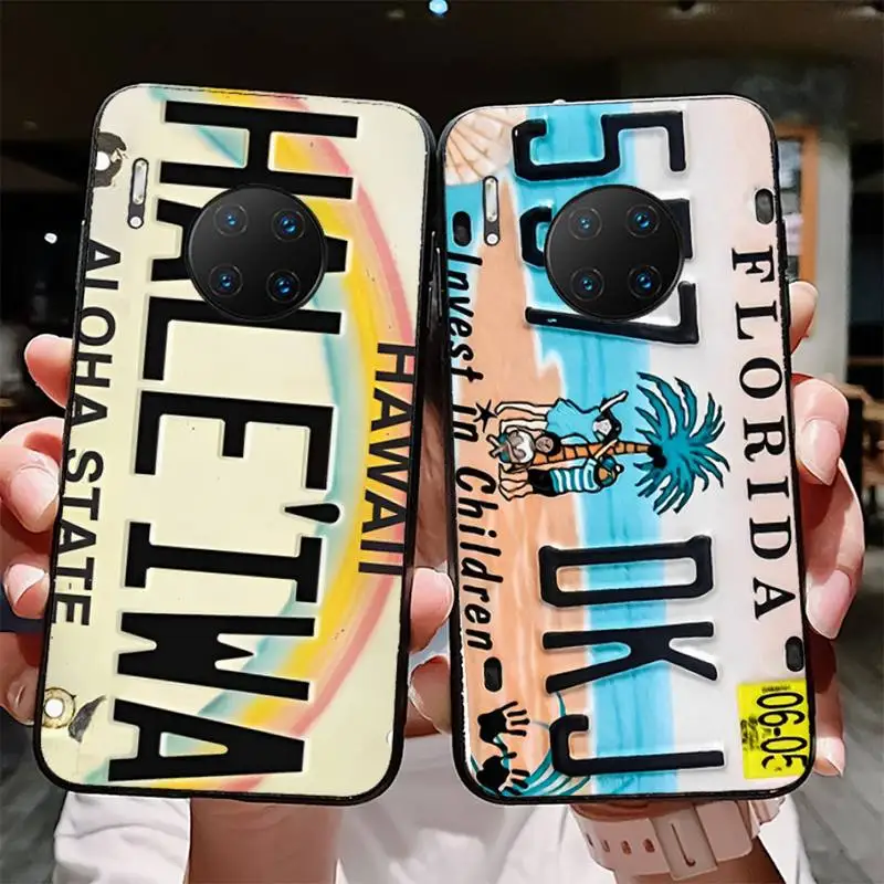 

Retro Funny License Plate Number Car Phone Case for Huawei Mate 20 10 9 40 30 lite pro X Nova 2 3i 7se