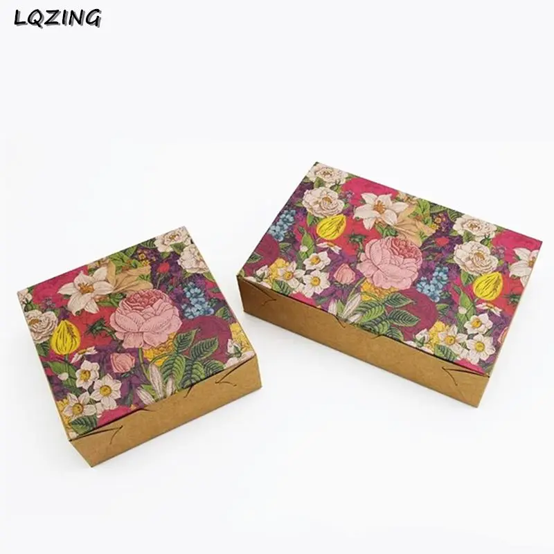 

Retro Kraft Paper Box Packaging 50g 4/6 Cup Mooncake Cardboard Flower Print Handmade Gift Boxes Packaging Decor Party Supplies