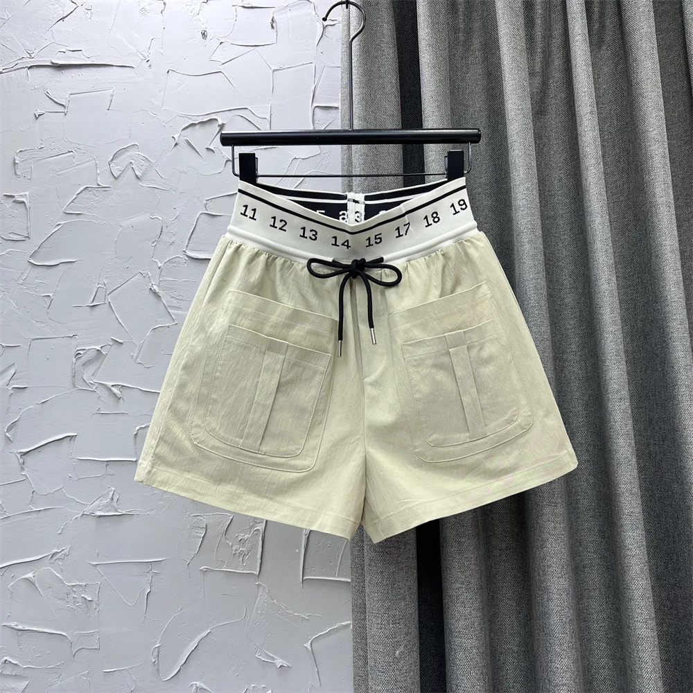 Korean Style Casual Dark Gray Elastic High Waist Shorts Female Summer 2023 New Harajuku Loose Pocket Wide Legs Hot Pants Fashion