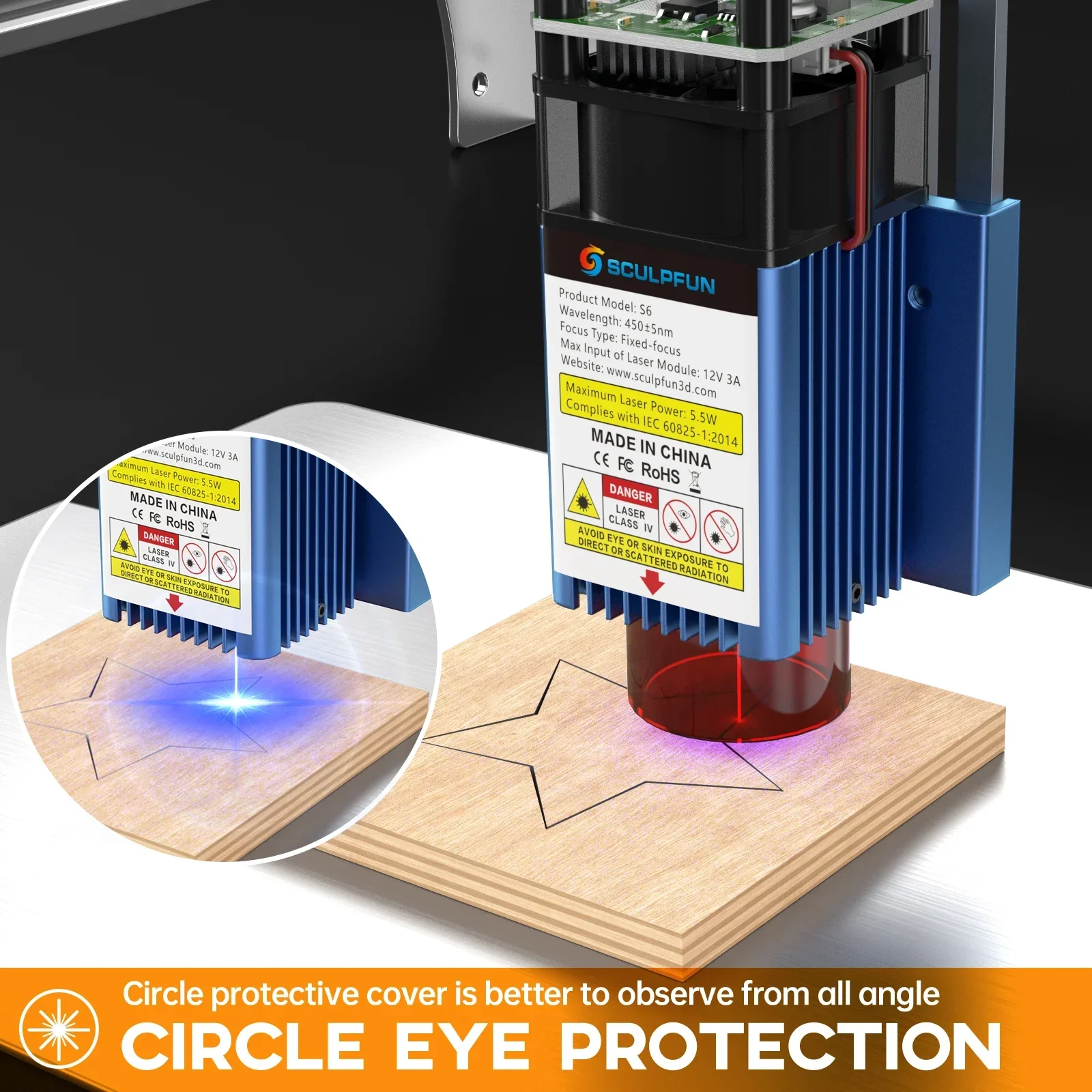 SCULPFUN S6 модуль лазерных гравировальных машин мощность 30 Вт для дерева кожи акрила