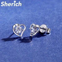 sherich real moissanite heart stud earrings 925 sterling silver sweet romantic fashion ladies brand jewelry valentines day gift