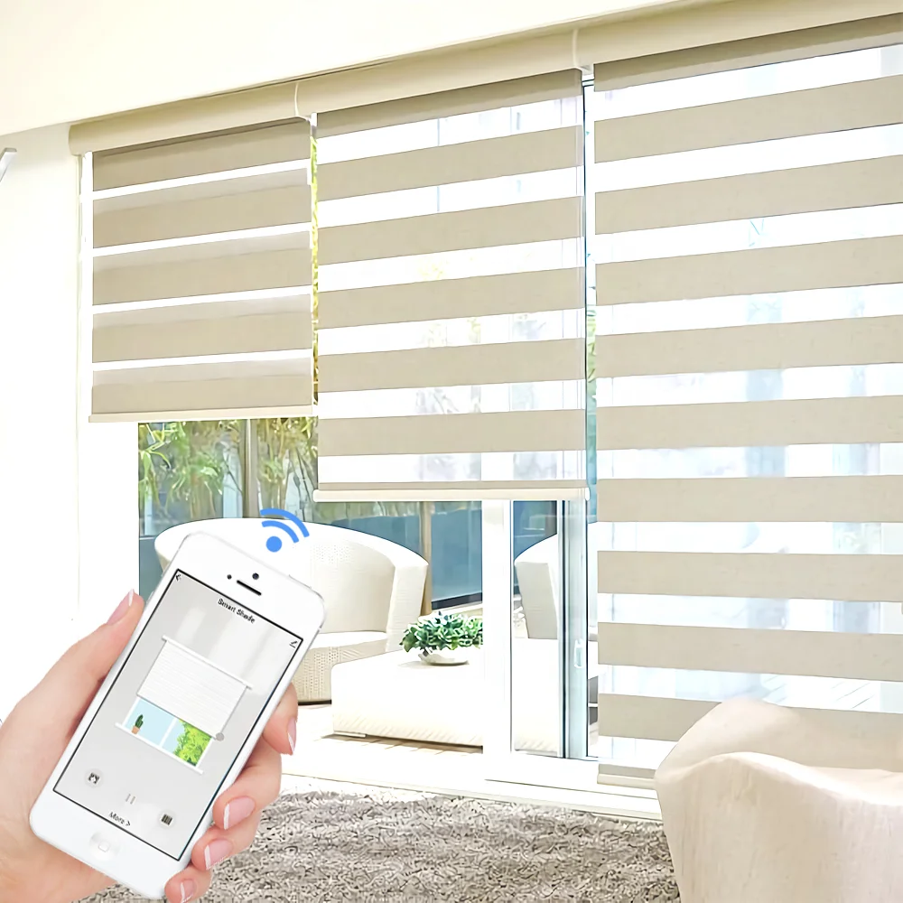 

wholesale motorized wifi remote control korean blind smart fabric dual cordless home zebra tuya blinds