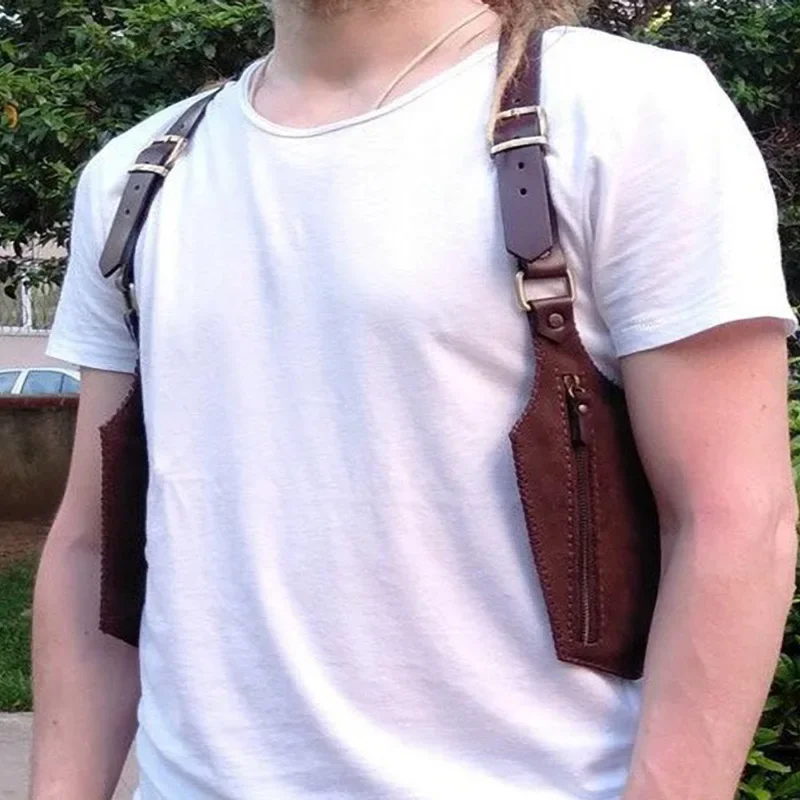 Кожаная сумка на плечо в стиле стимпанк винтажная кобура с двойным карманом для