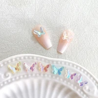 100pcs aurora double wings butterfly charm 3d resin nail decors 6color butterfly designs for nails tips press on decorations