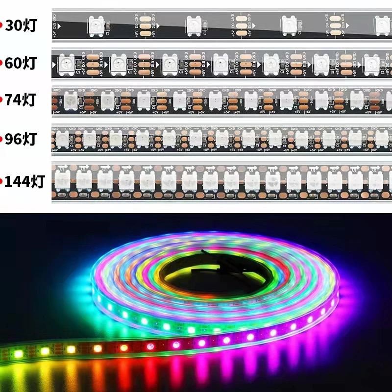 

1meter DC5V WS2812 WS2812B 5050 RGB Strip Tape Individuaily Addressable Smart IC LED Lights 30/60/74/96/144 Pixels/m IP30/65/67