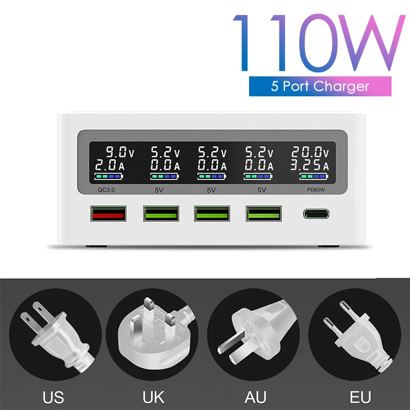 

ILEPO 110W Quick Charge USB Charger Adapter Wireless Charger For iPhone 12 11 Samsung QC3.0 USB A PD Charger For Macbook Pro