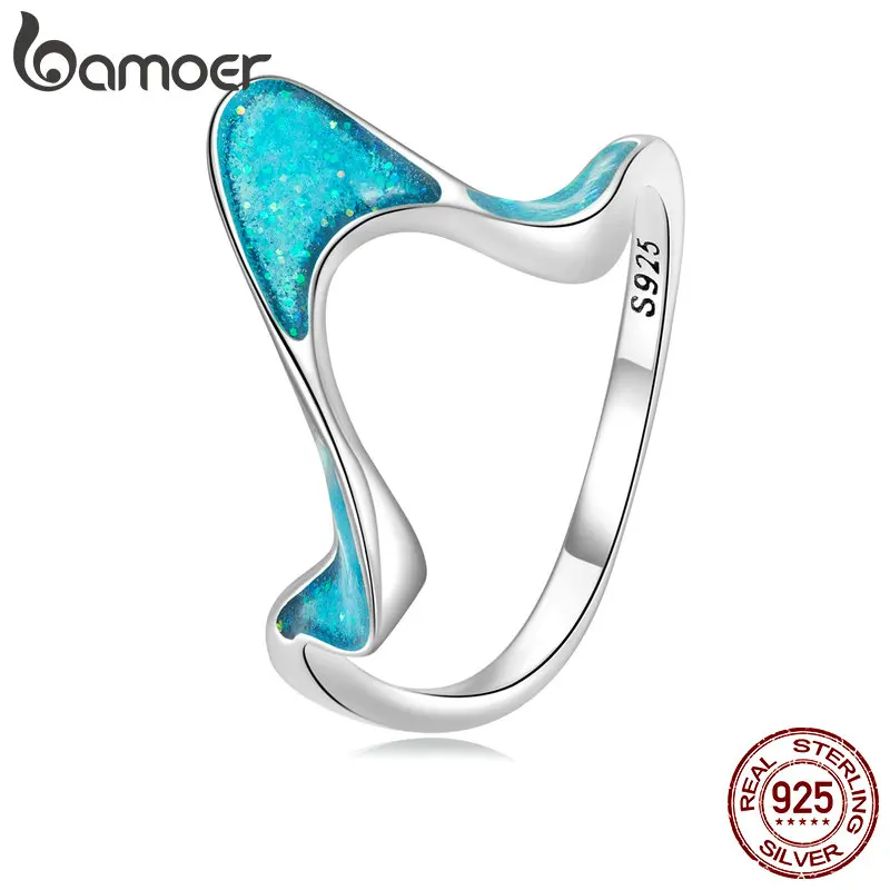 Bamoer-anillo geométrico Original de Plata de Ley 925 para mujer, joyería fina, regalo de boda, Serie Ocean, SCR849
