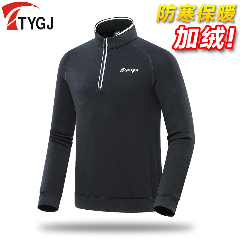 Autumn Winter Golf Clothing Men's Long-Sleeved T-Shirt Fleece Warm Jacket Zipper Stand Collar Windproof Golf Sportswear Tops