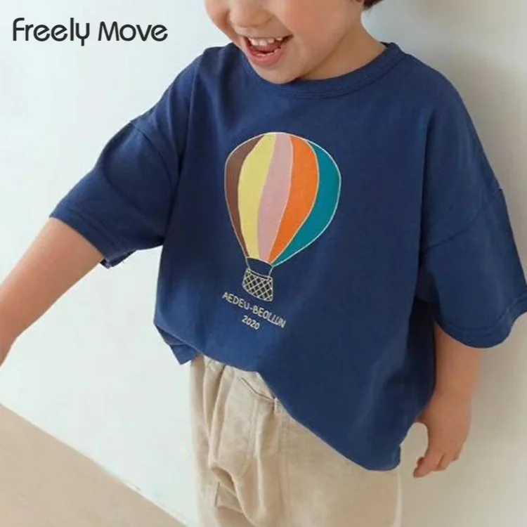 

Freely Move Shirts For Teenage Girls Solid Print With Hot Air Balloon Short Sleeve Loose Clothes T-Shirt Baby Girls Tee Shirts