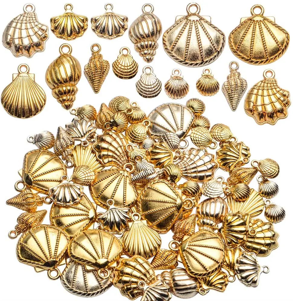 

100 Gram Golden Sea Animal Shell Charms Ocean Theme Conch Scallops Mussel Marine Life Dangle Pendants for DIY Jewelry Making