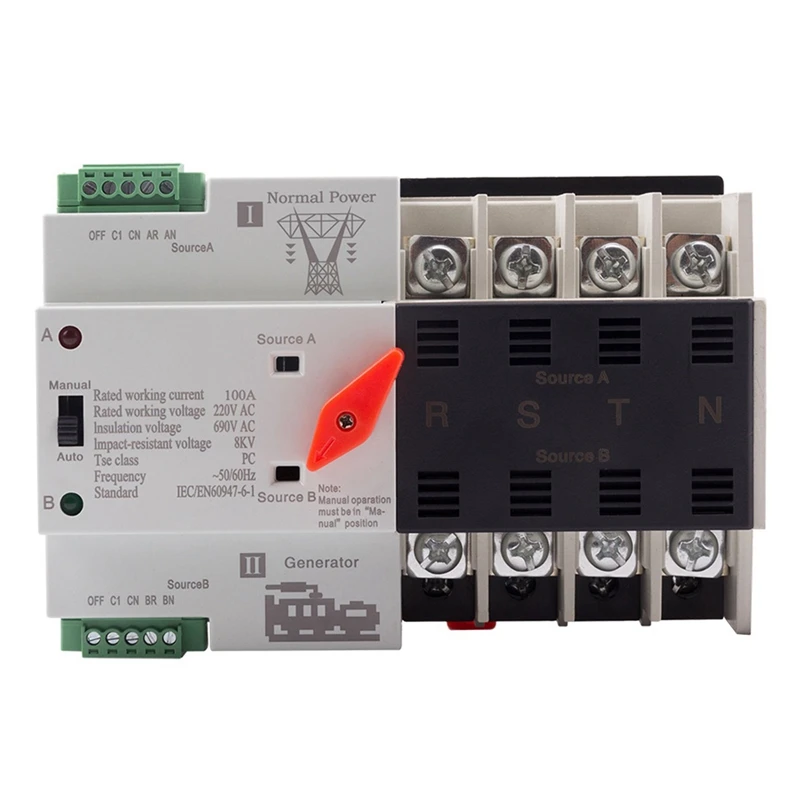 

Din Rail 100A 220V ATS Automatic Transfer Switch Electrical Selector Switches Dual Power Switch Uninterrupted Power