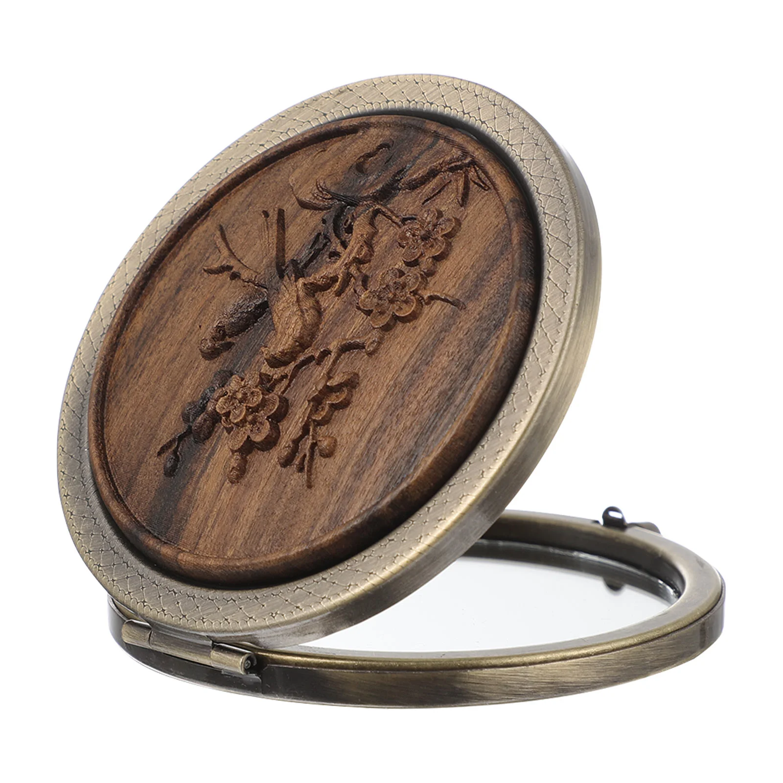 

Small Travel Wallet Round Mirror Girls Rosewood Women Metal Folding Makeup Woman