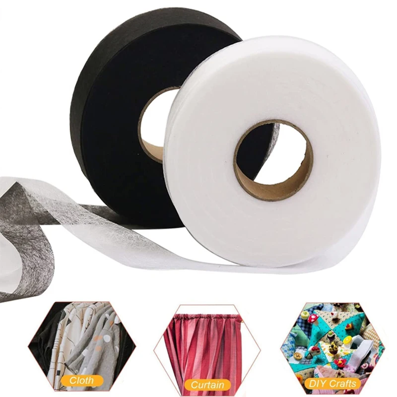 1ROII 70Yard White/Black Double Sided Sewing Accessory Adhesive Tape Cloth Apparel Fusible Interlining Fabric Tape