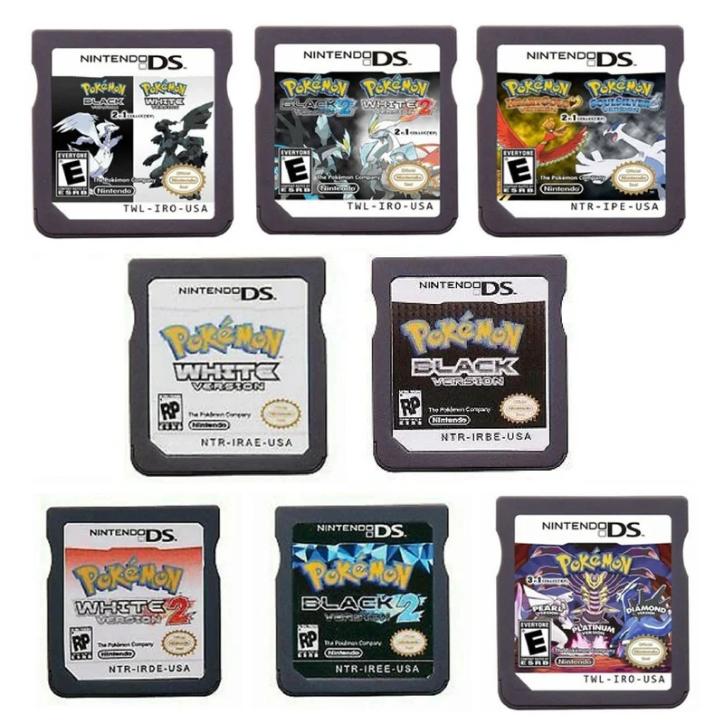 

Игровая Карта памяти в стиле аниме Pokemon DS 3DS NDSL, черно-белая 2 черно-белая версия для США, игровая карта в виде сердцебиения золотистого/серебр...