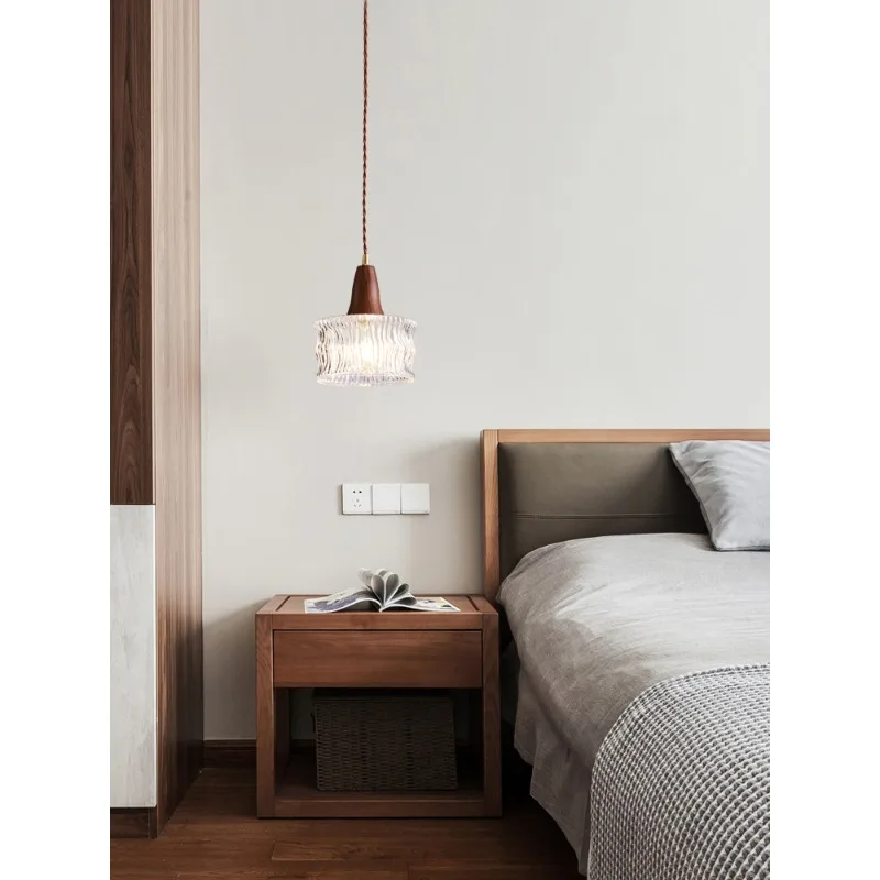 

Декоративная светодиодная художественная Люстра для комнаты, Подвесная лампа, простой скандинавский светильник из ореха для столовой, маленькая медная стеклянная американская ретро-прикроватная лампа для комнаты