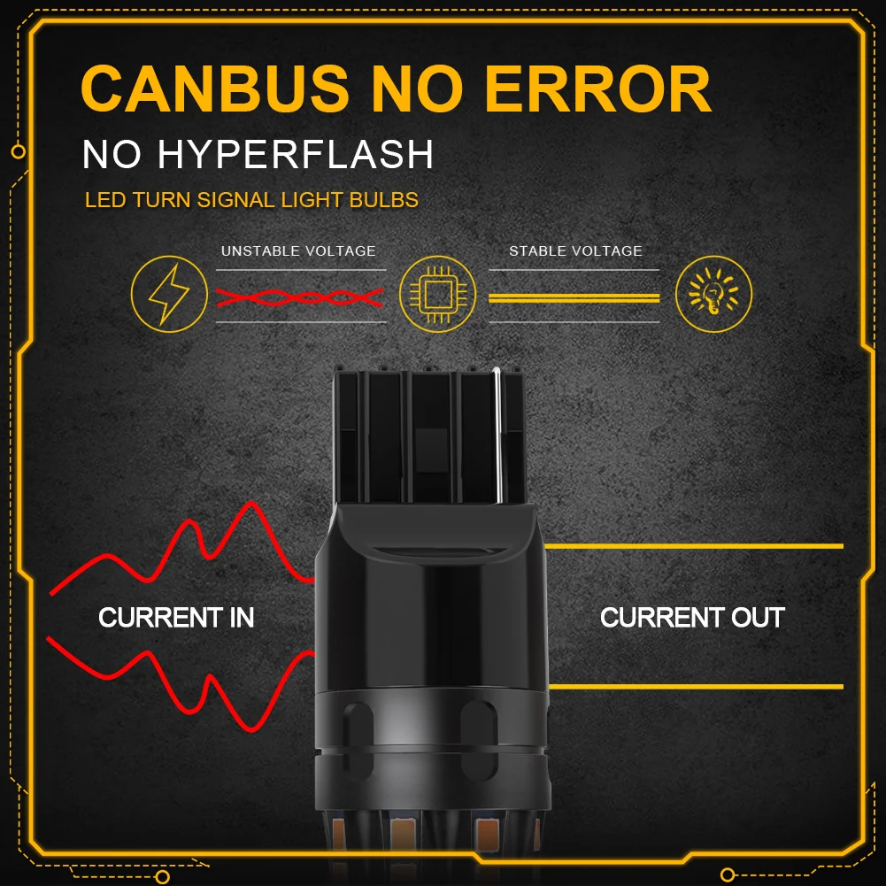 2 шт. 7440 T20 W21W WY21W Янтарная светодиодная лампа Canbus Автомобильный указатель